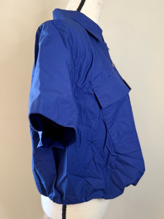 Banana Republic Factory vibrant blue crop button up top SZ XL - Picture 2 of 11